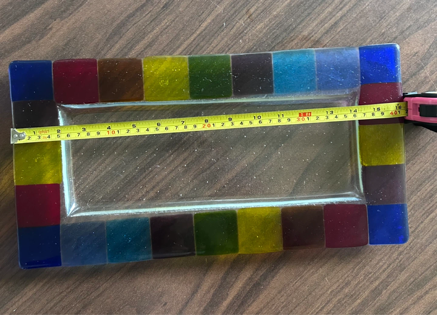 Glass Serving Platter with Rainbow Border