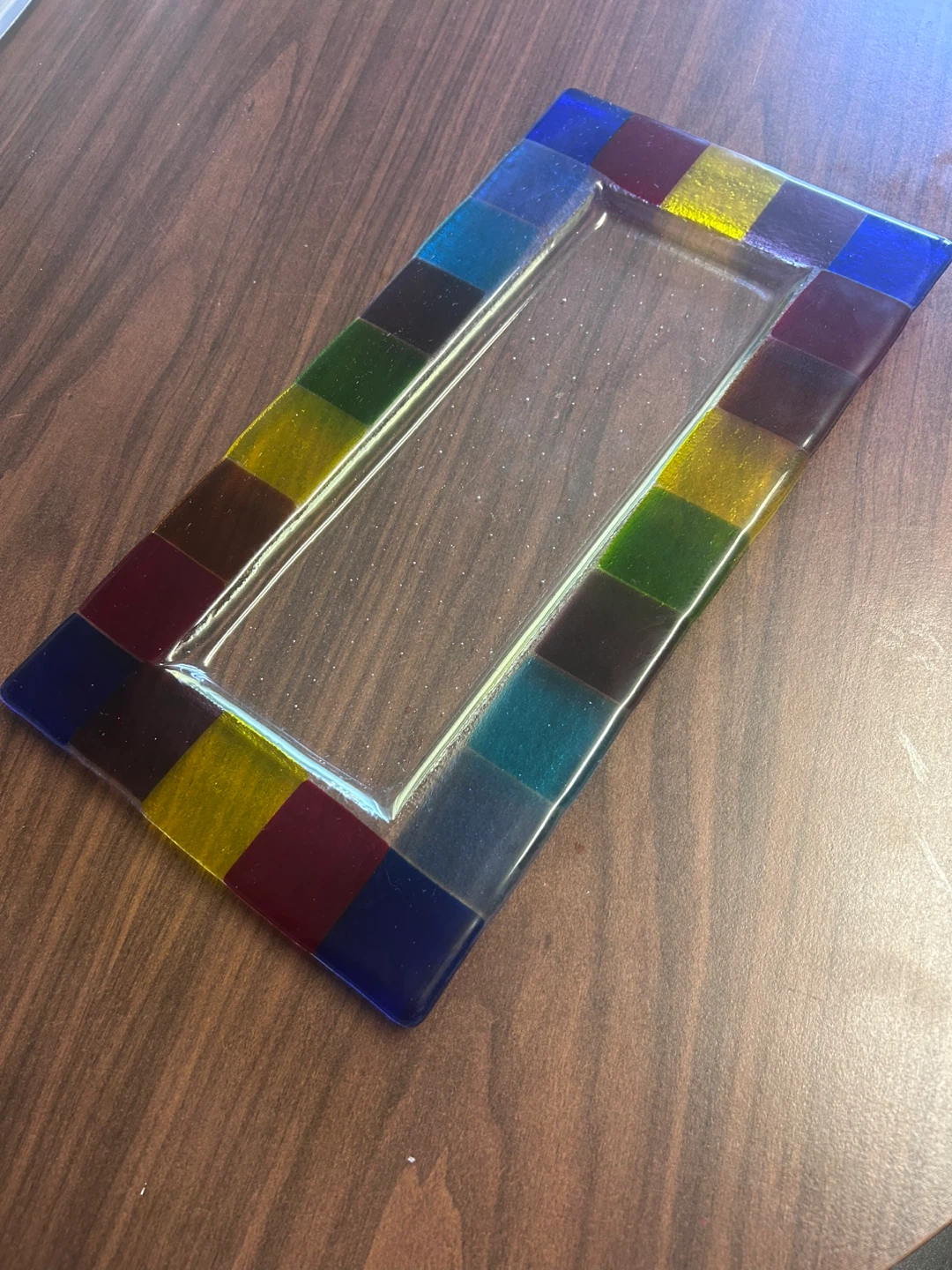 Glass Serving Platter with Rainbow Border - photo 3
