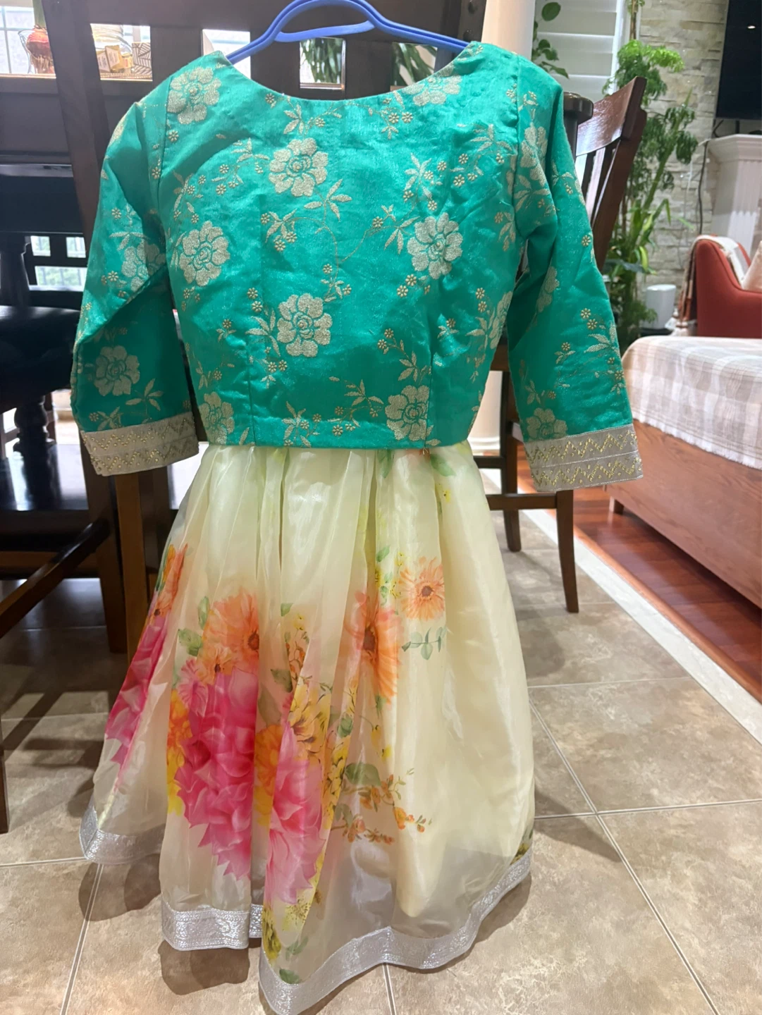 Indian Dress Set lengha - Green Top & Floral Skirt - photo 2