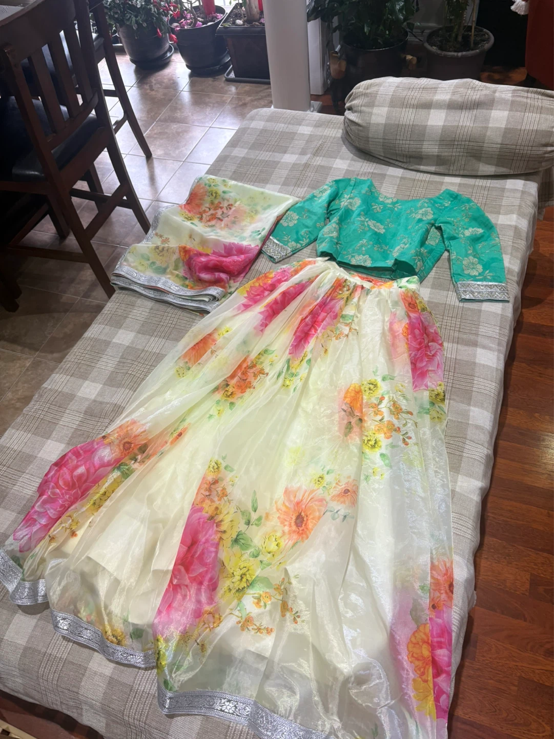 Indian Dress Set lengha - Green Top & Floral Skirt