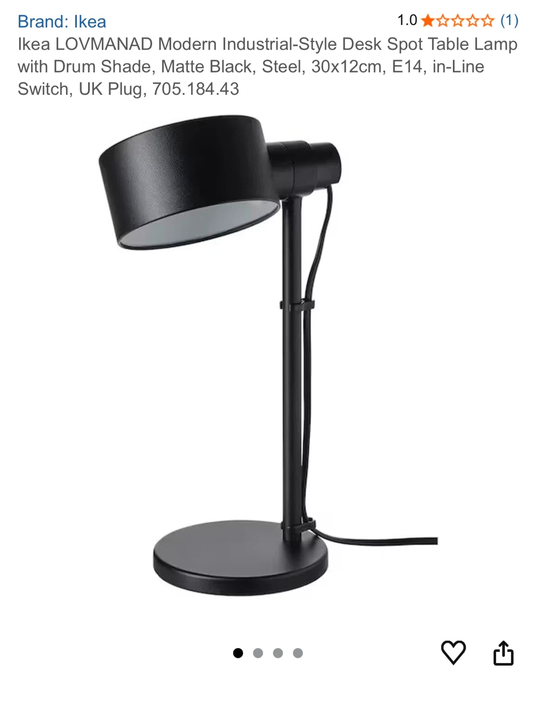 Ikea LOVMANAD Desk Spot Table Lamp - Matte Black - photo 2