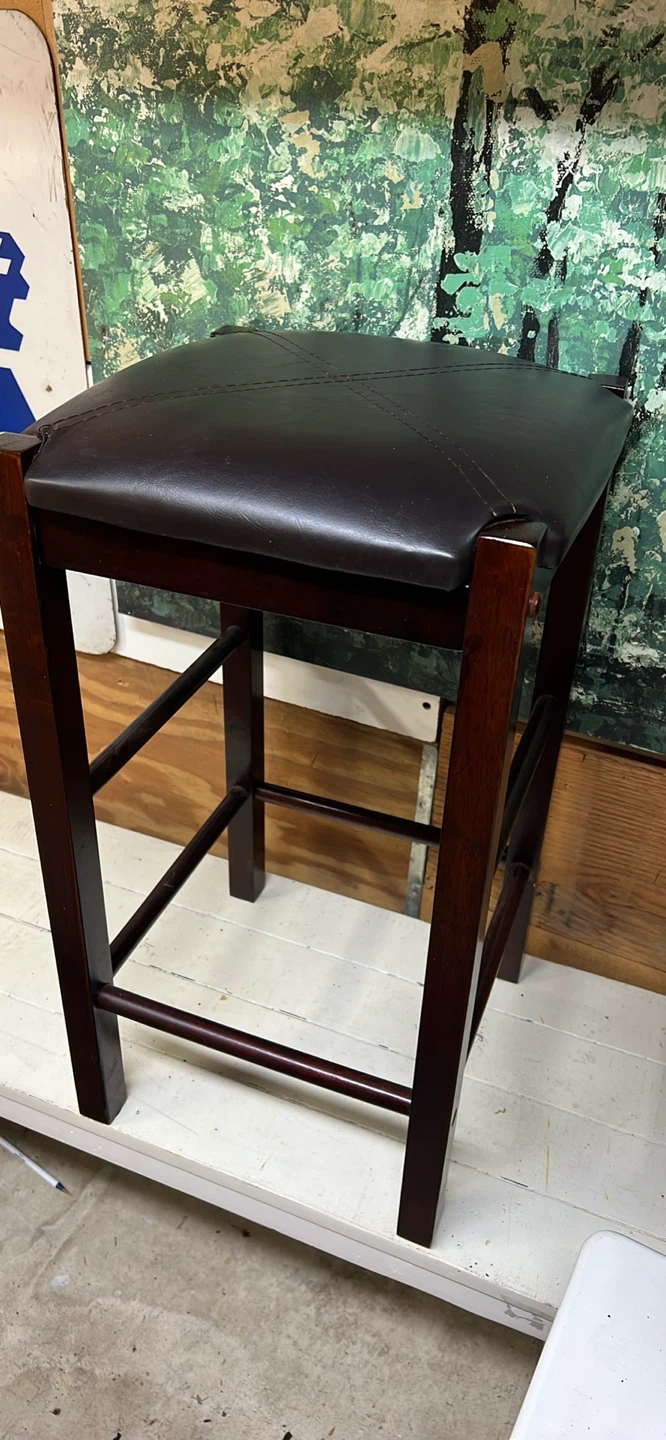 Dark Brown Faux Leather and Wood Counter Stool - photo 2