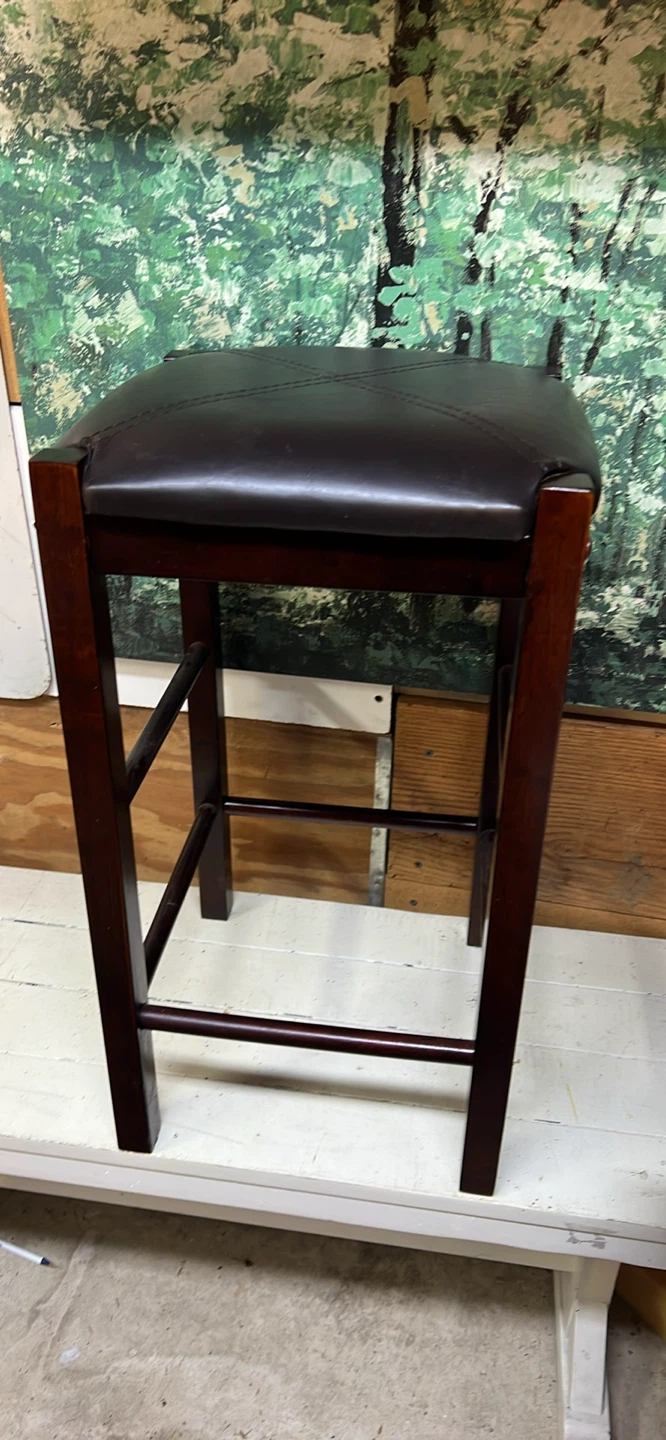 Dark Brown Faux Leather and Wood Counter Stool - photo 3