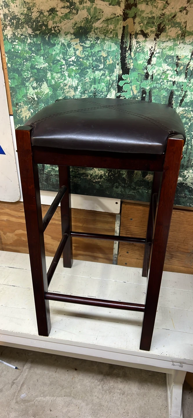 Dark Brown Faux Leather and Wood Counter Stool