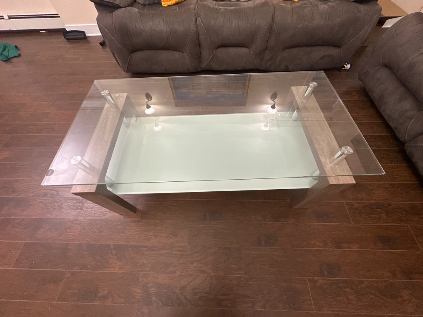 Glass Top Coffee Table with Wood Accents - photo 3