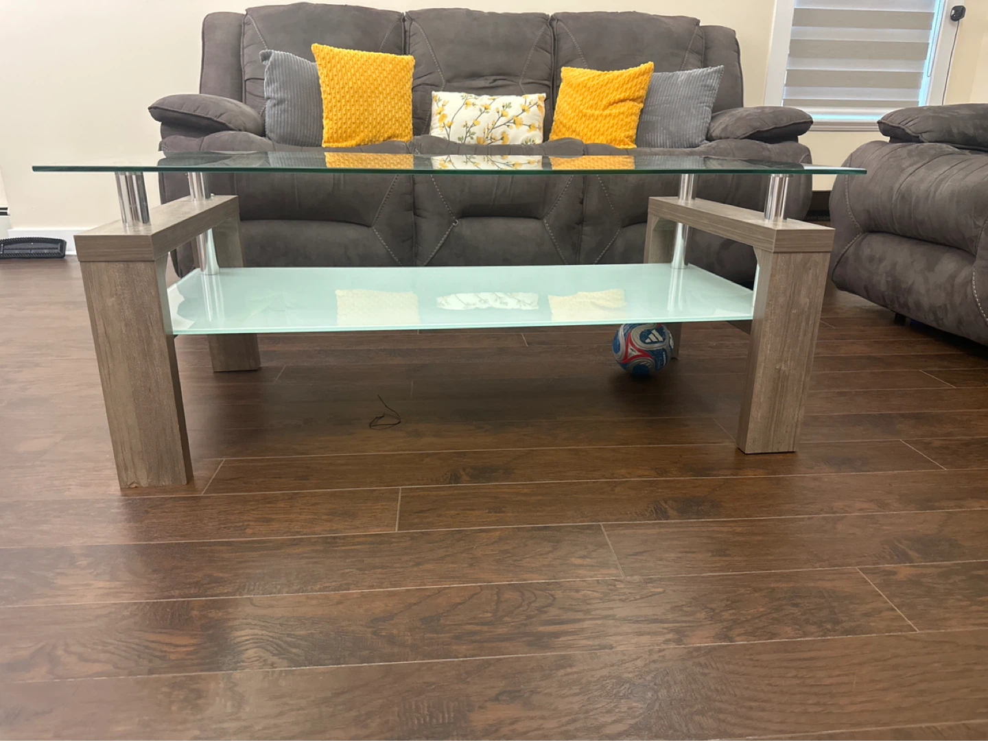 Glass Top Coffee Table with Wood Accents - photo 4