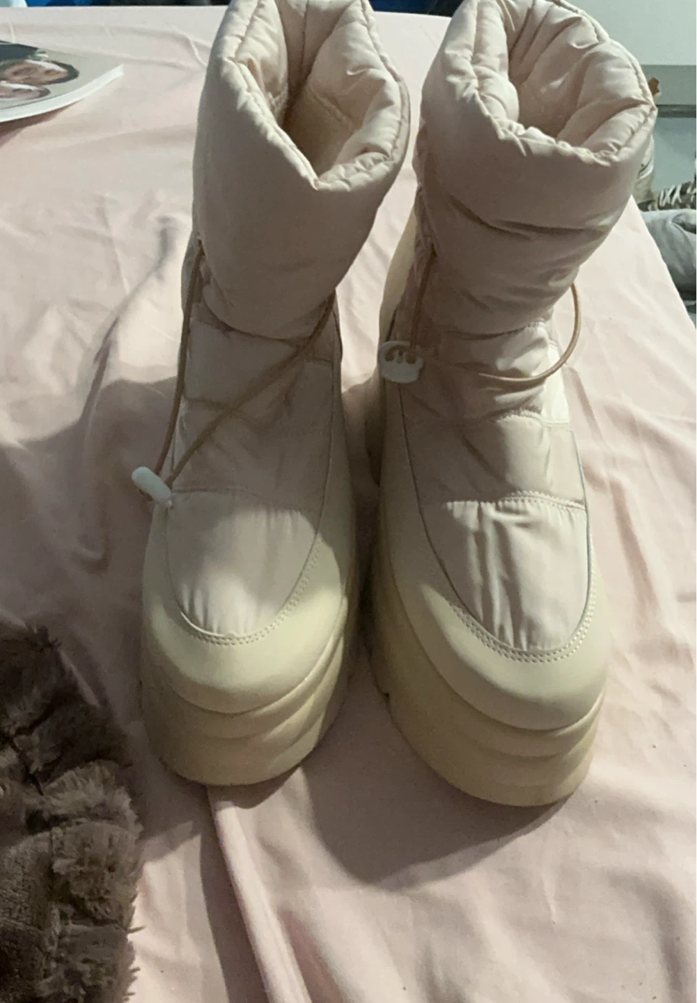 Women's Pink Puffer Platform Boots