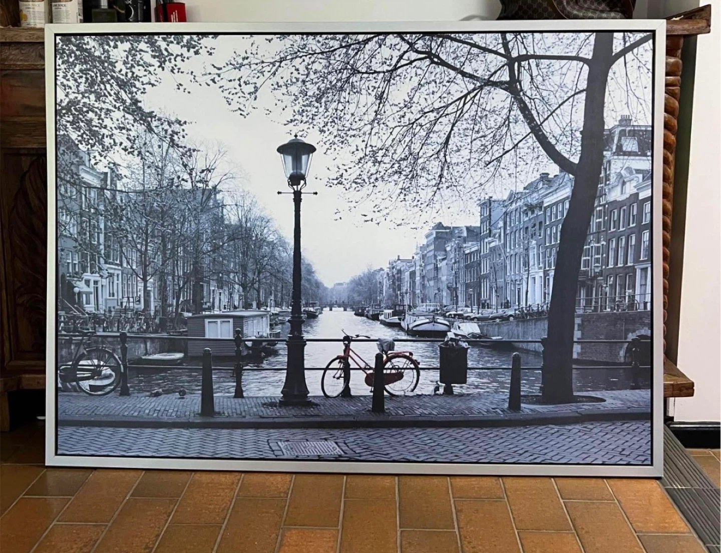 IKEA VISHULT Large Black and White Amsterdam Canal Art Print