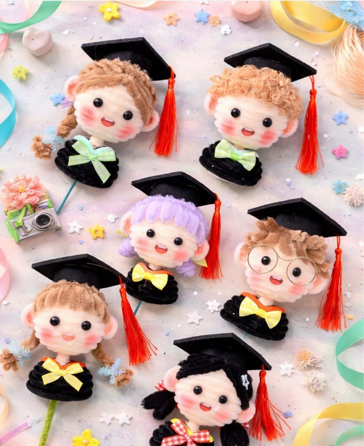 Handmade Graduation Doll Toppers (Set of 6)
