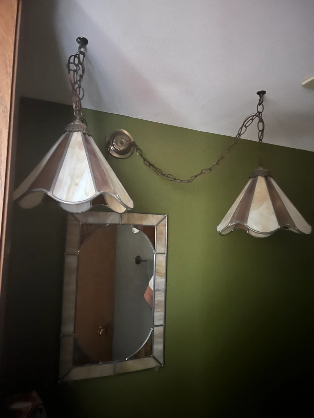 Vintage Tiffany Style Hanging Lamp Fixture and mirror