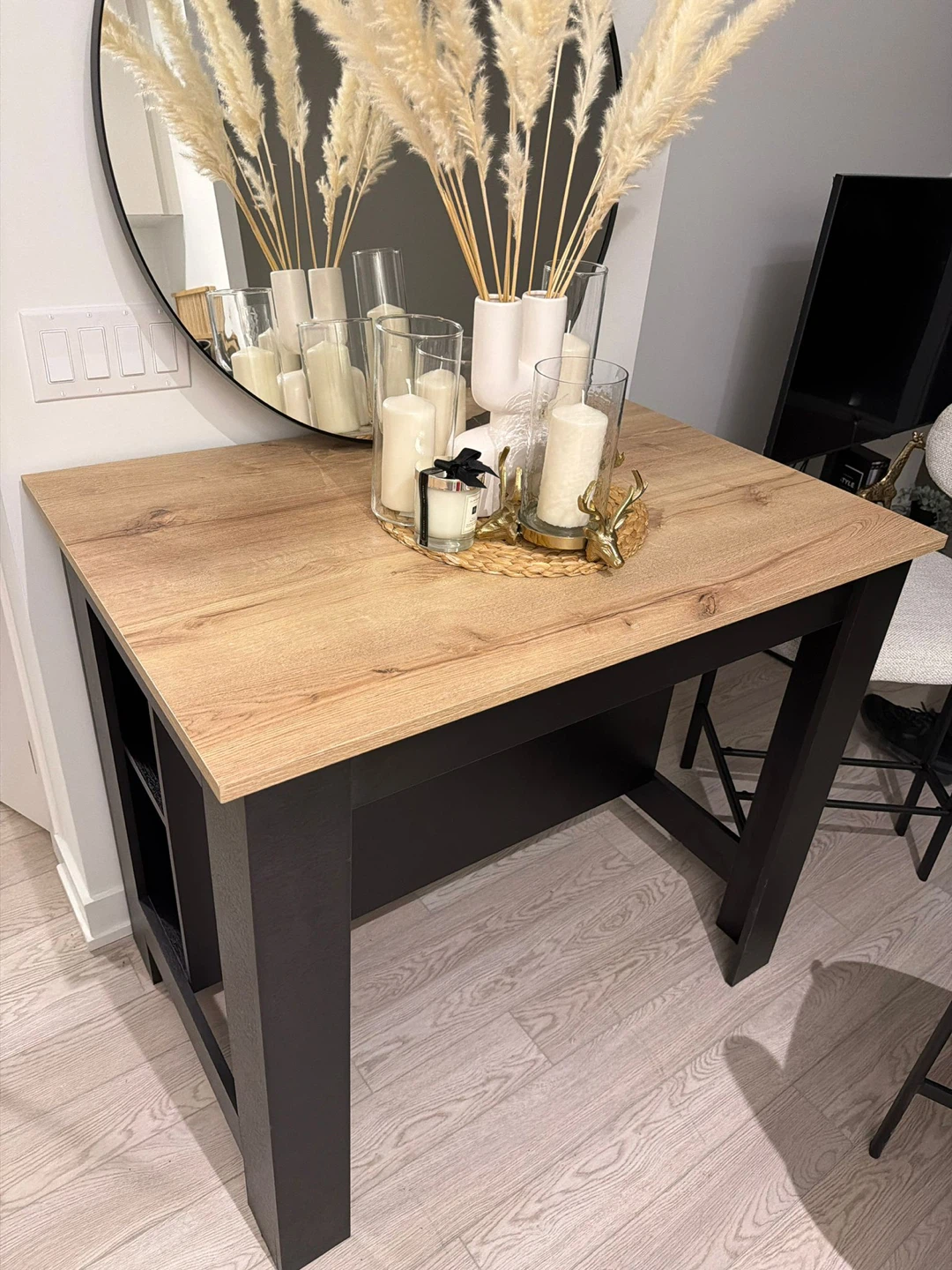 Black and Wood Kitchen Island with Shelving