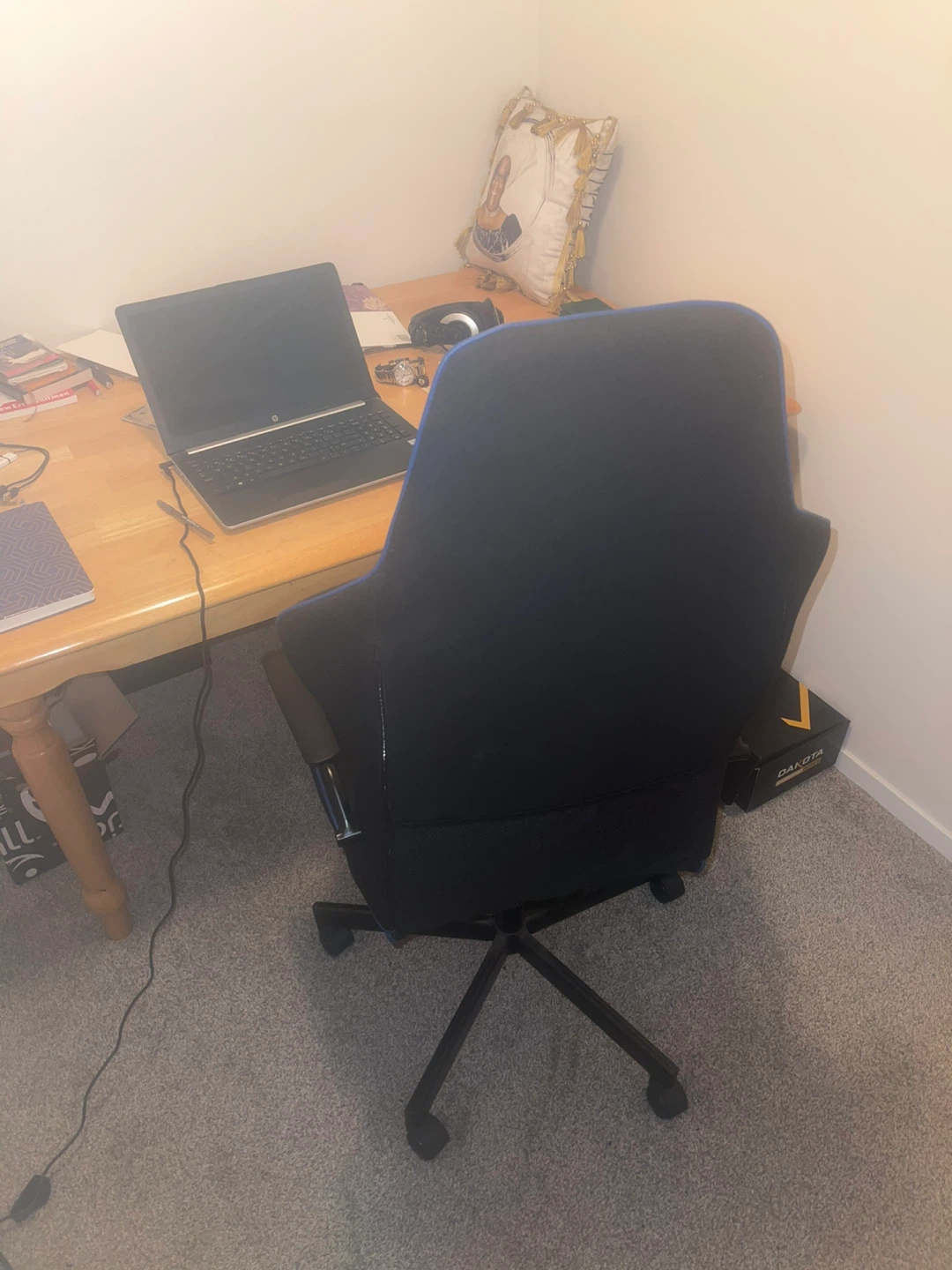 Black Gaming Chair with Blue Trim - photo 2