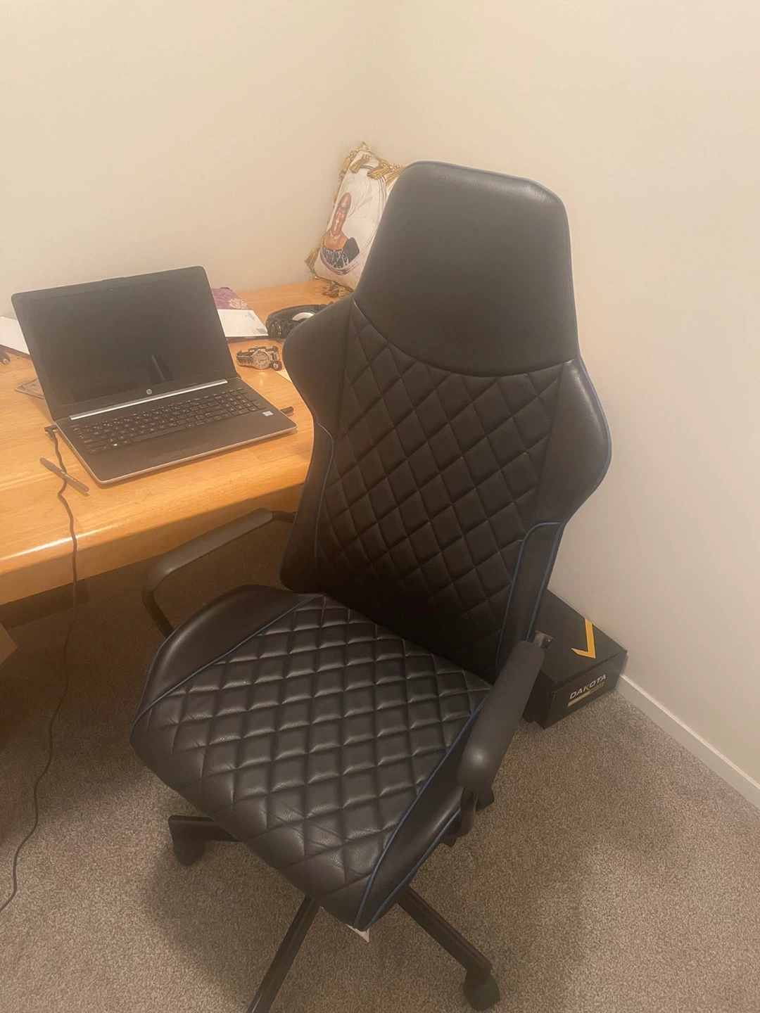 Black Gaming Chair with Blue Trim - photo 3