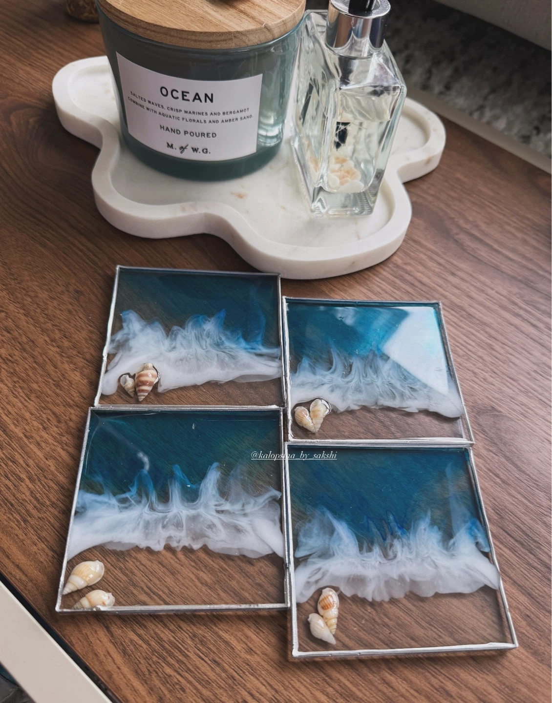 Set of 4 Ocean Wave Resin Coasters with Shells - photo 2