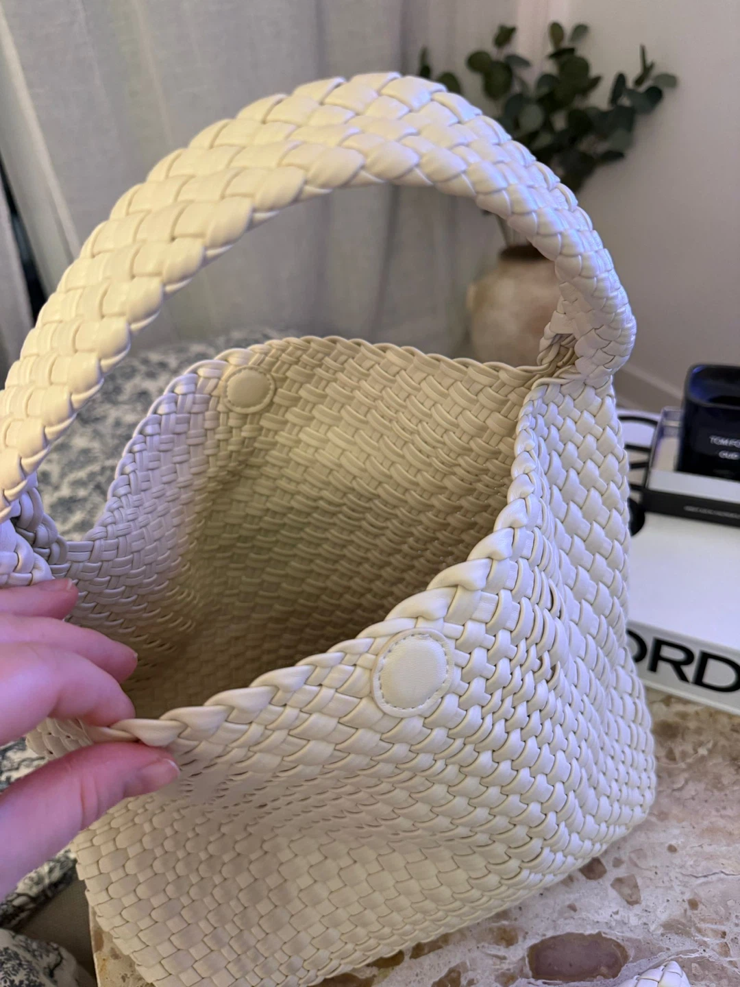 Vegan Leather Woven Handbag with Matching Pouch - photo 3