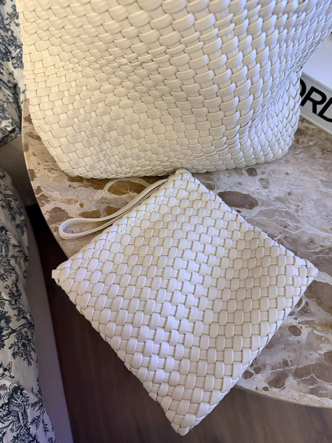 Vegan Leather Woven Handbag with Matching Pouch - photo 5