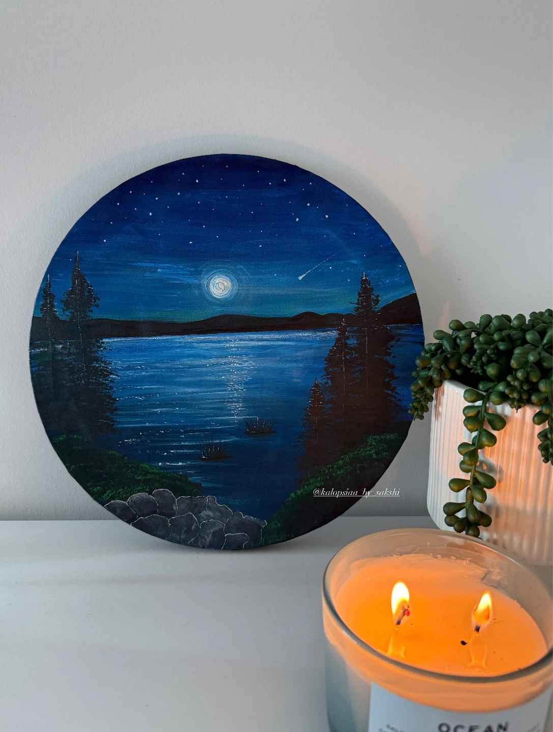 Midnight Reflection | Hand-Painted Night Landscape
