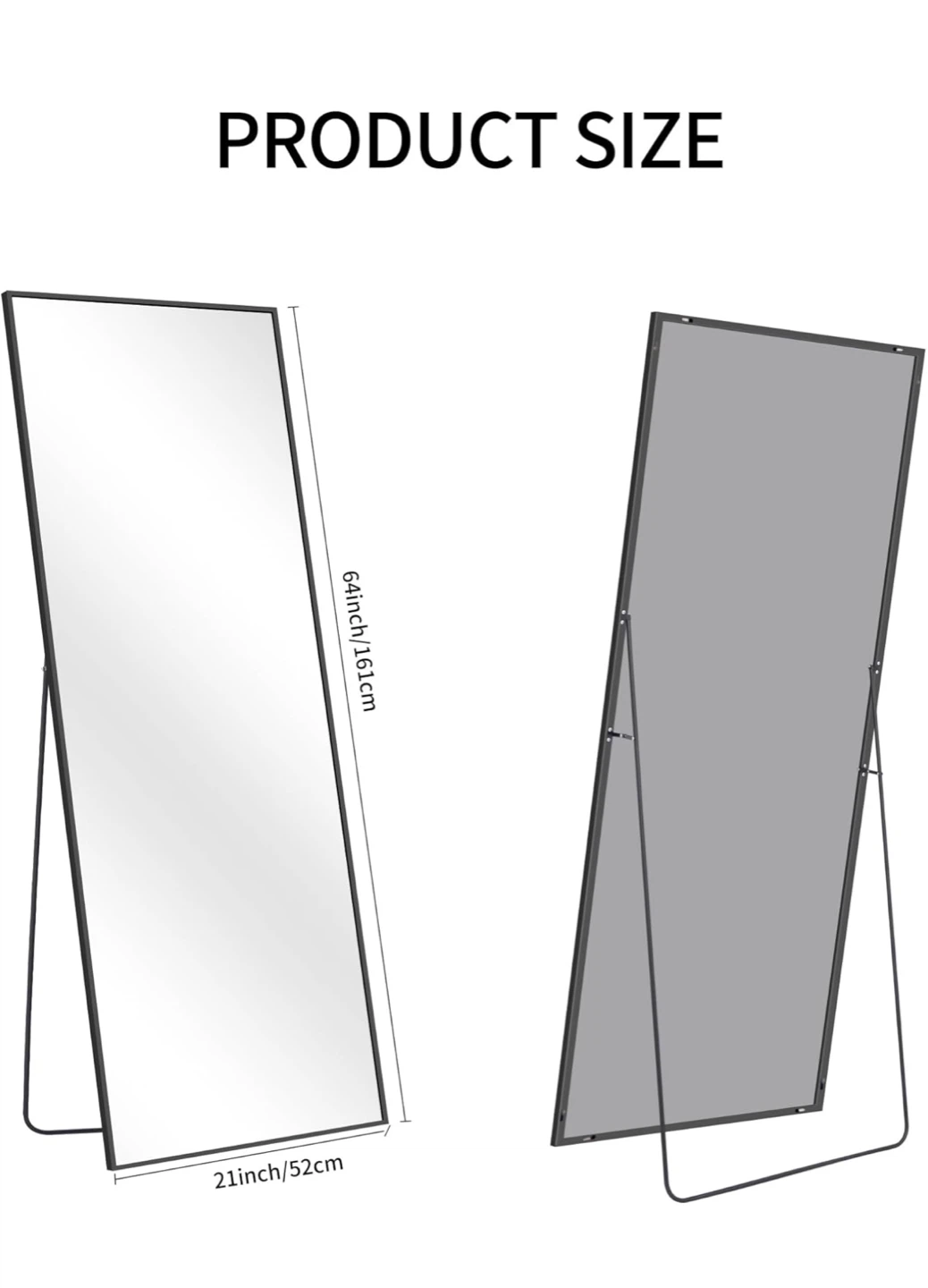 Full Length Standing Mirror 64" x 21" Black Aluminum Alloy Frame - photo 3