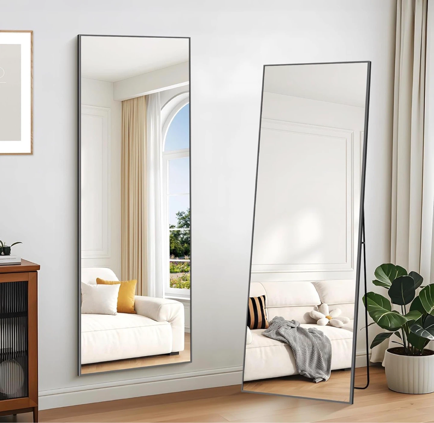 Full Length Standing Mirror 64" x 21" Black Aluminum Alloy Frame - photo 5