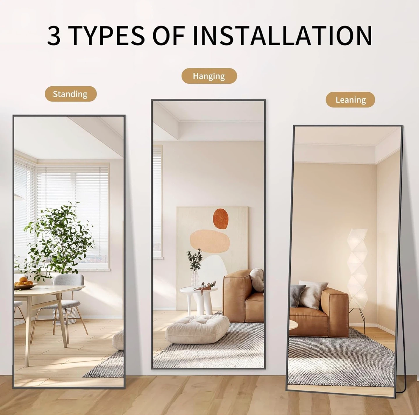 Full Length Standing Mirror 64" x 21" Black Aluminum Alloy Frame - photo 4