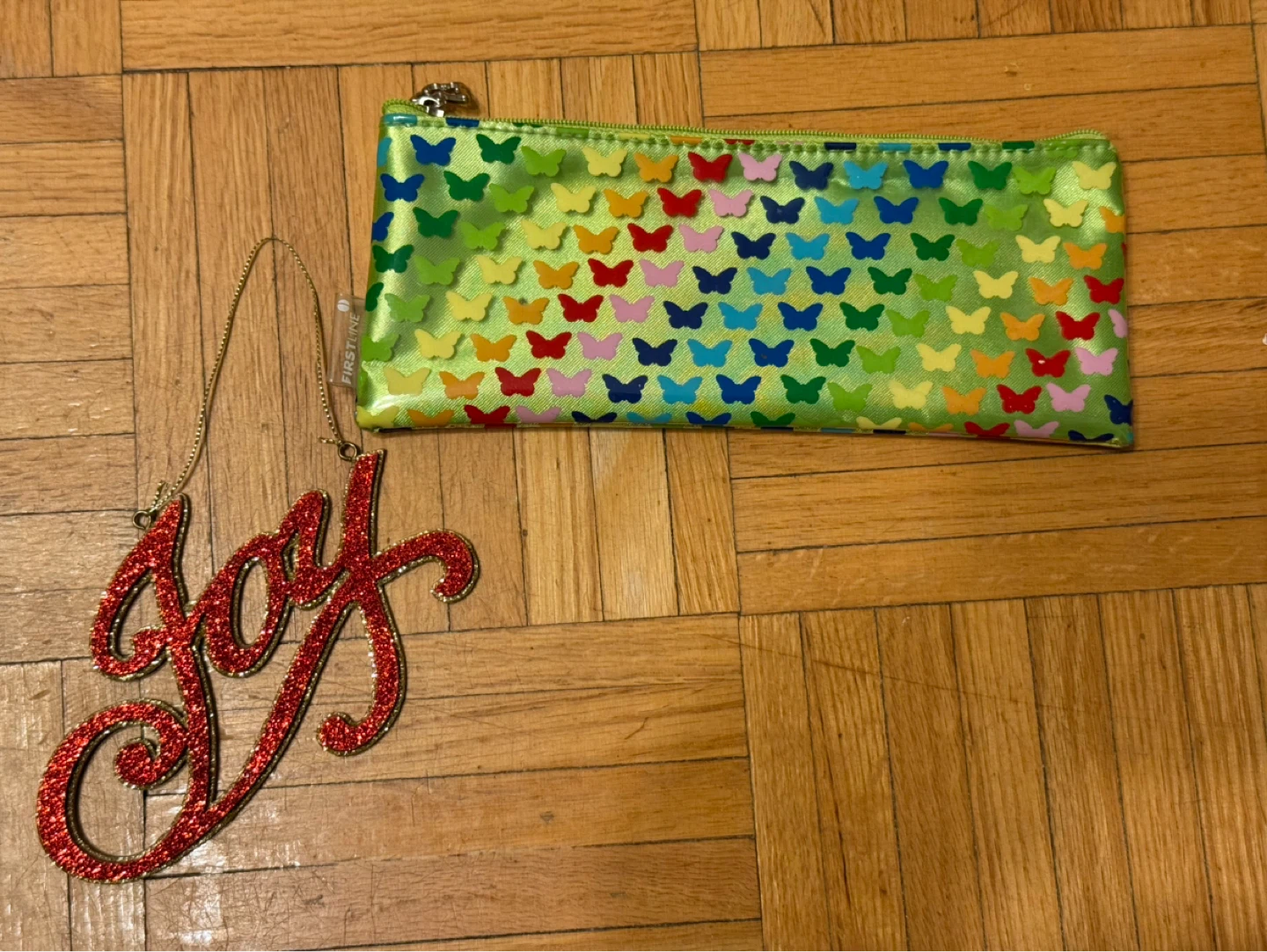 Green Butterfly Pencil Case with Joy Ornament