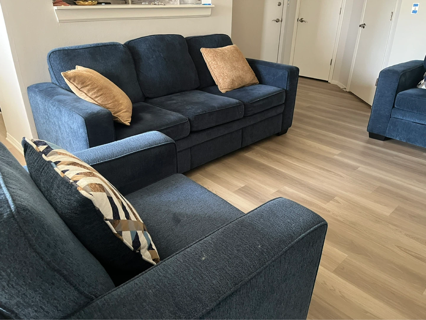 Blue Fabric Sofa Set