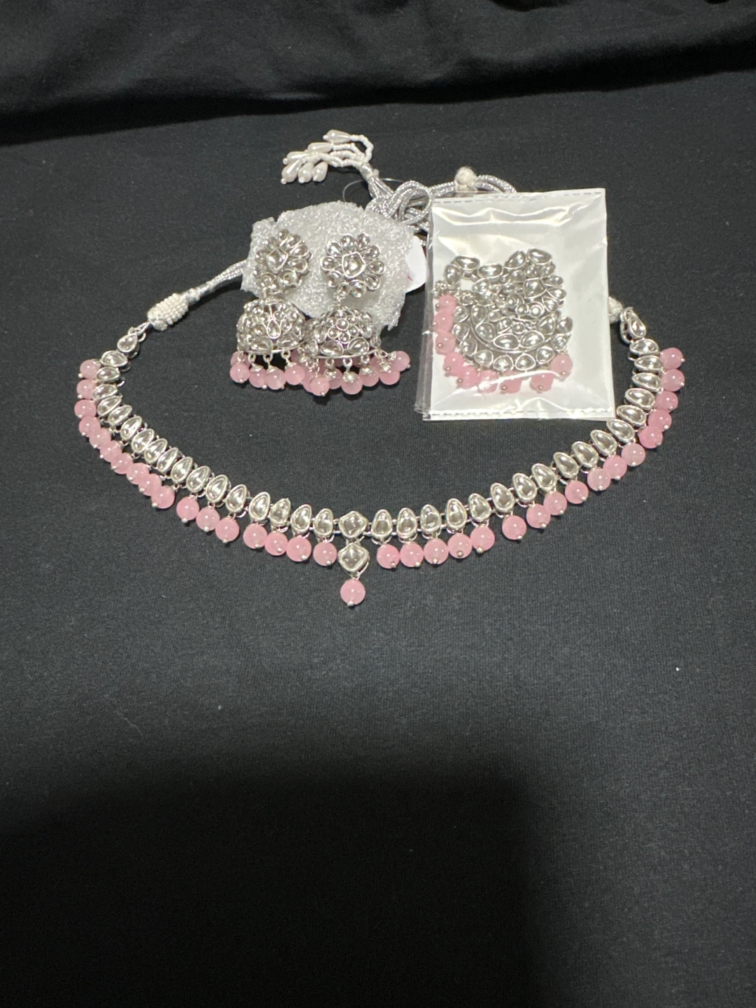 Pink Beaded Necklace and Earring Set