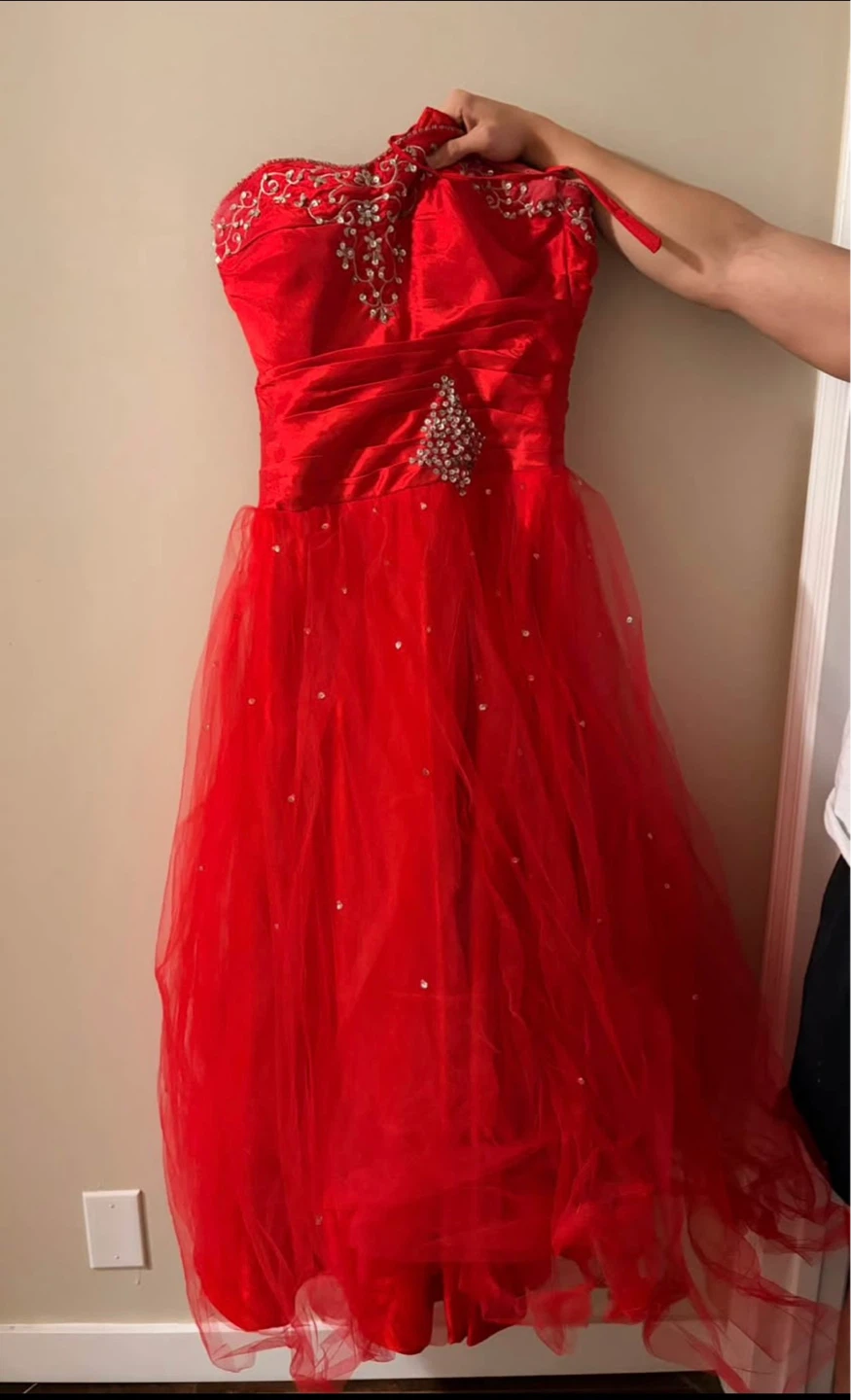 Red Strapless Ball Gown
