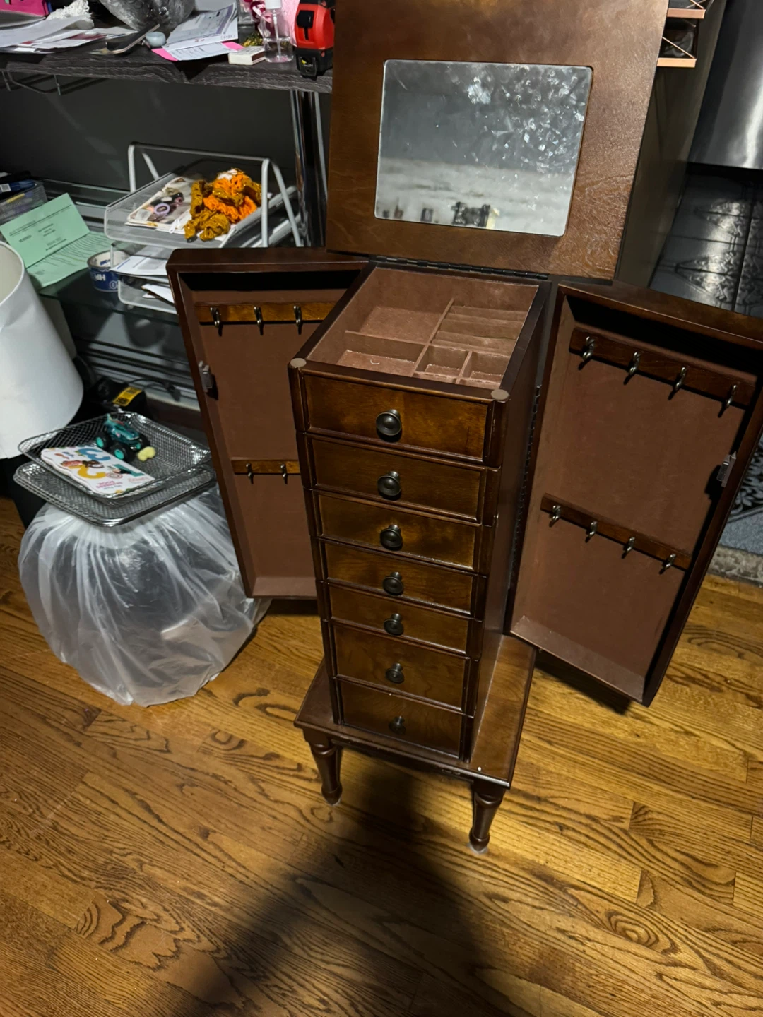 Wooden Jewelry Armoire with Mirror and Drawers - photo 2