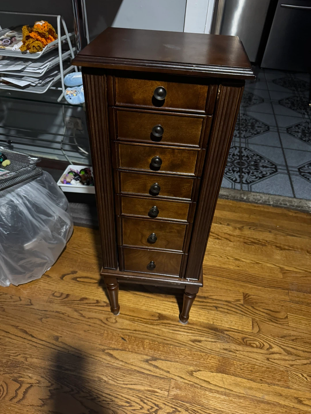 Wooden Jewelry Armoire with Mirror and Drawers