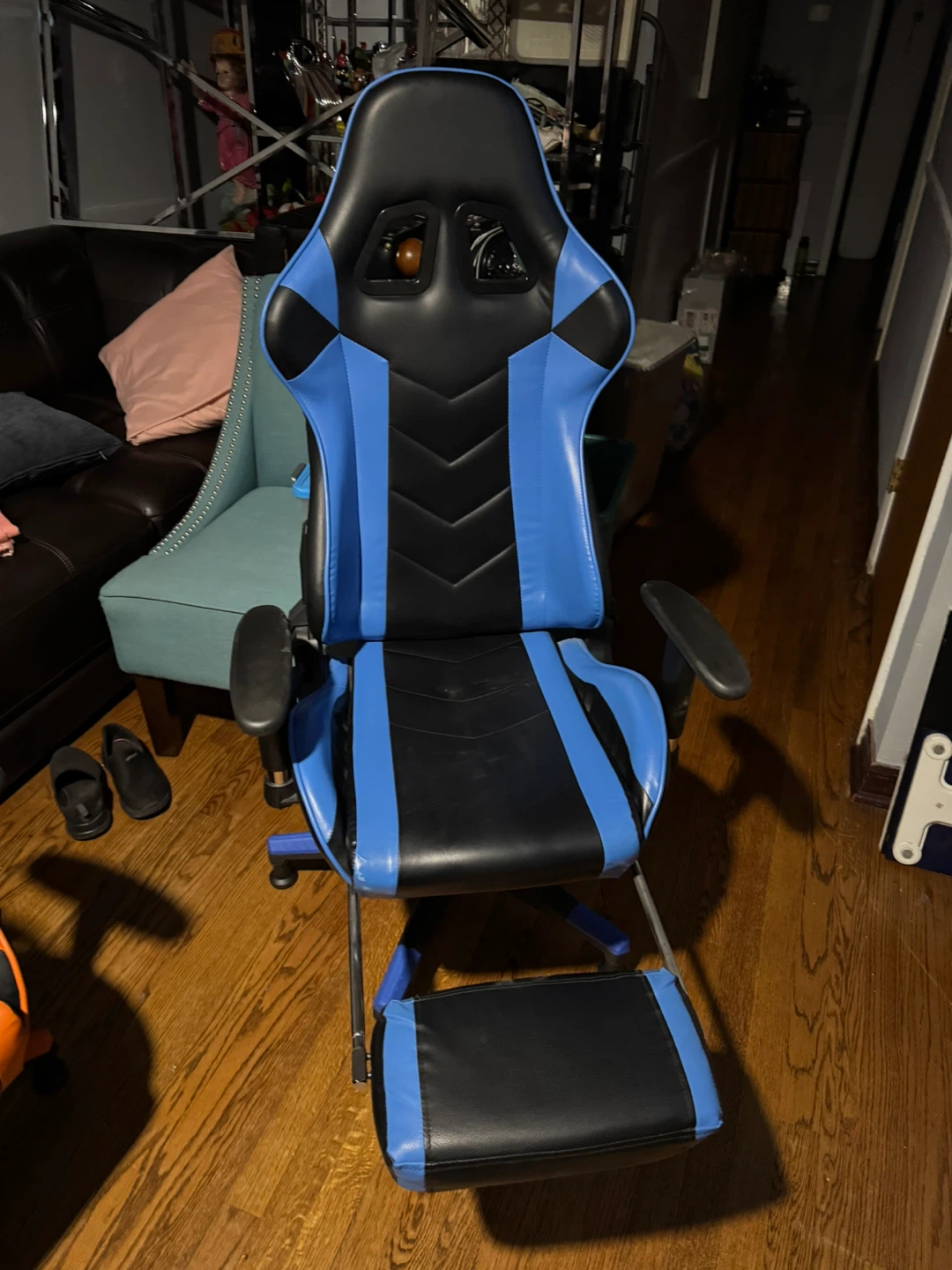 Blue and Black Gaming Chair with Footrest - photo 2
