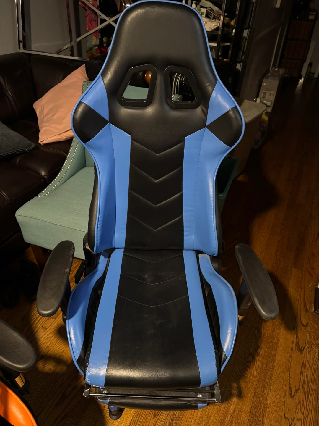 Blue and Black Gaming Chair with Footrest