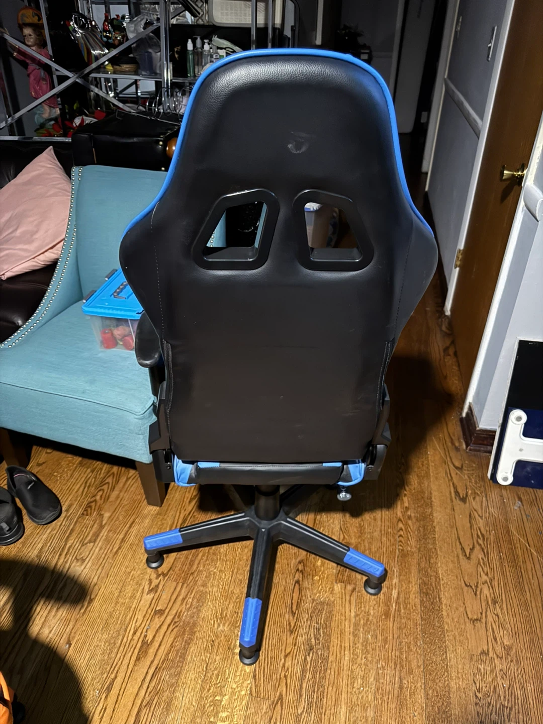Blue and Black Gaming Chair with Footrest - photo 3