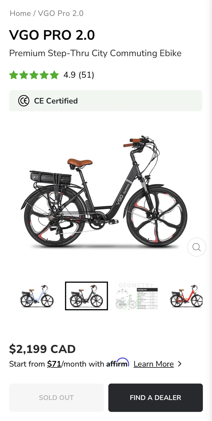 VGO PRO 2.0 Premium Step-Thru City Commuting Ebike