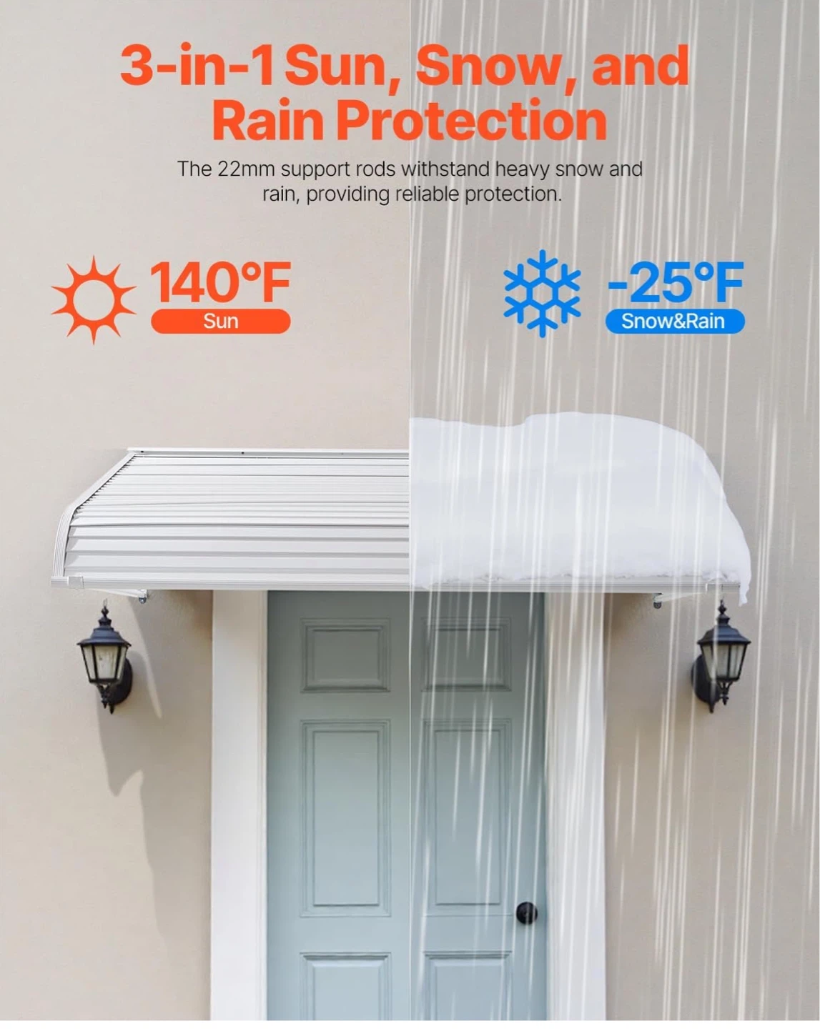 Vevor Metal Door Awning 60" x 42" - photo 2