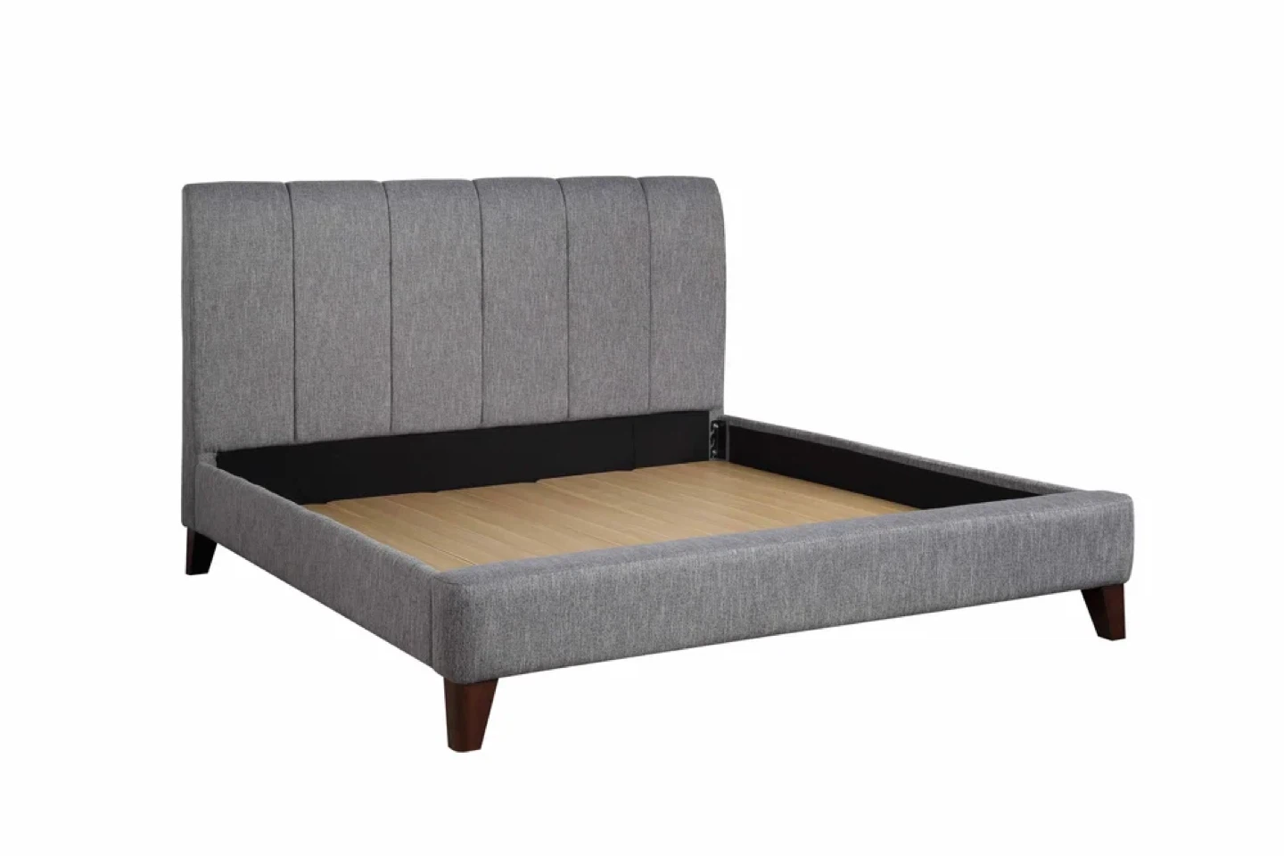 Grey Upholstered Queen Bed Frame with Wooden Slats