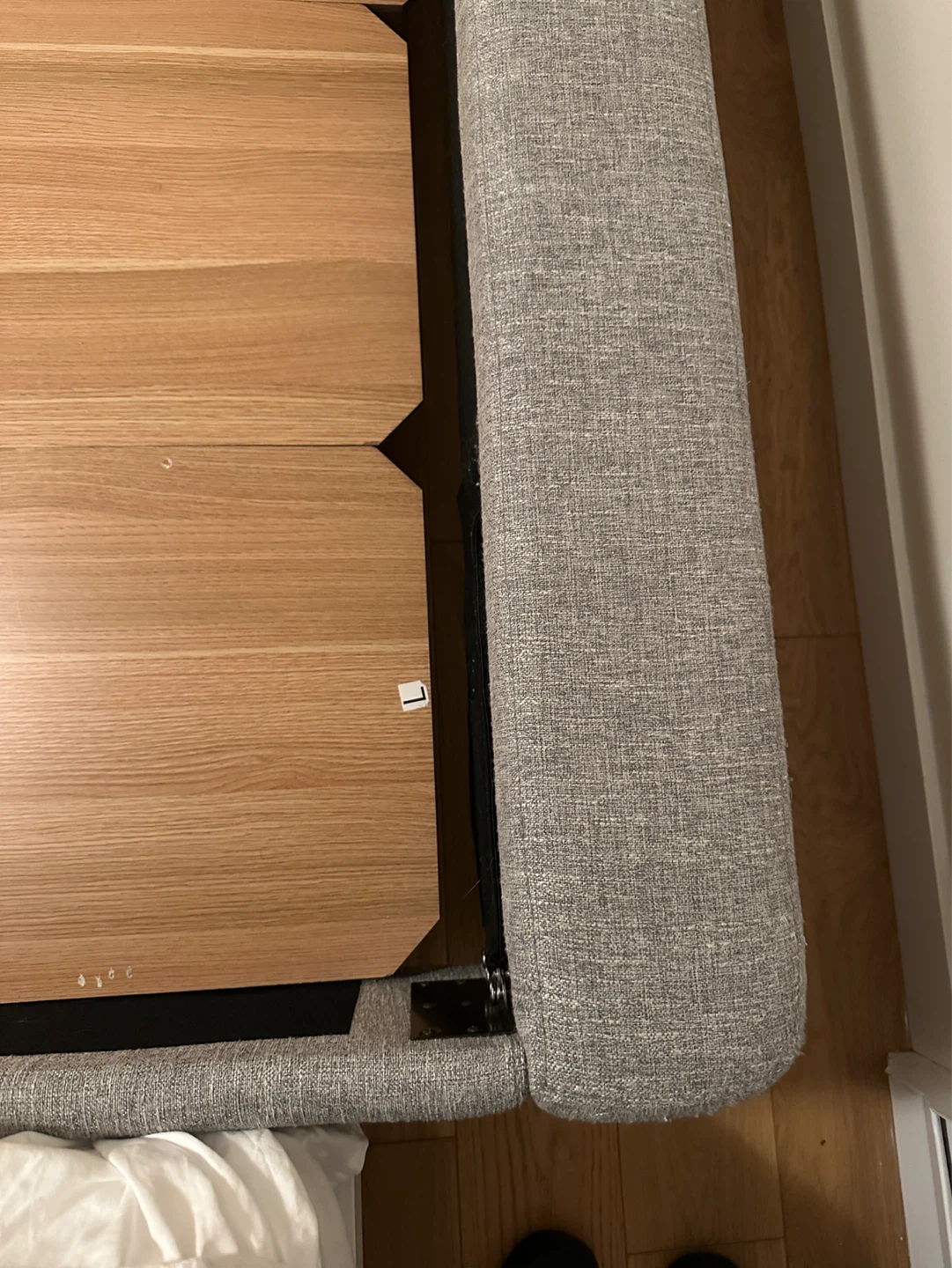 Grey Upholstered Queen Bed Frame with Wooden Slats - photo 4