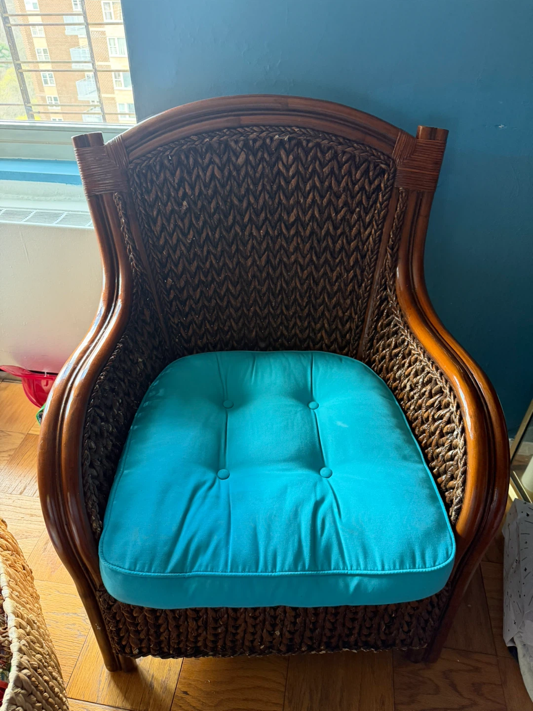 Wicker Accent Chair with Turquoise Cushion - photo 5