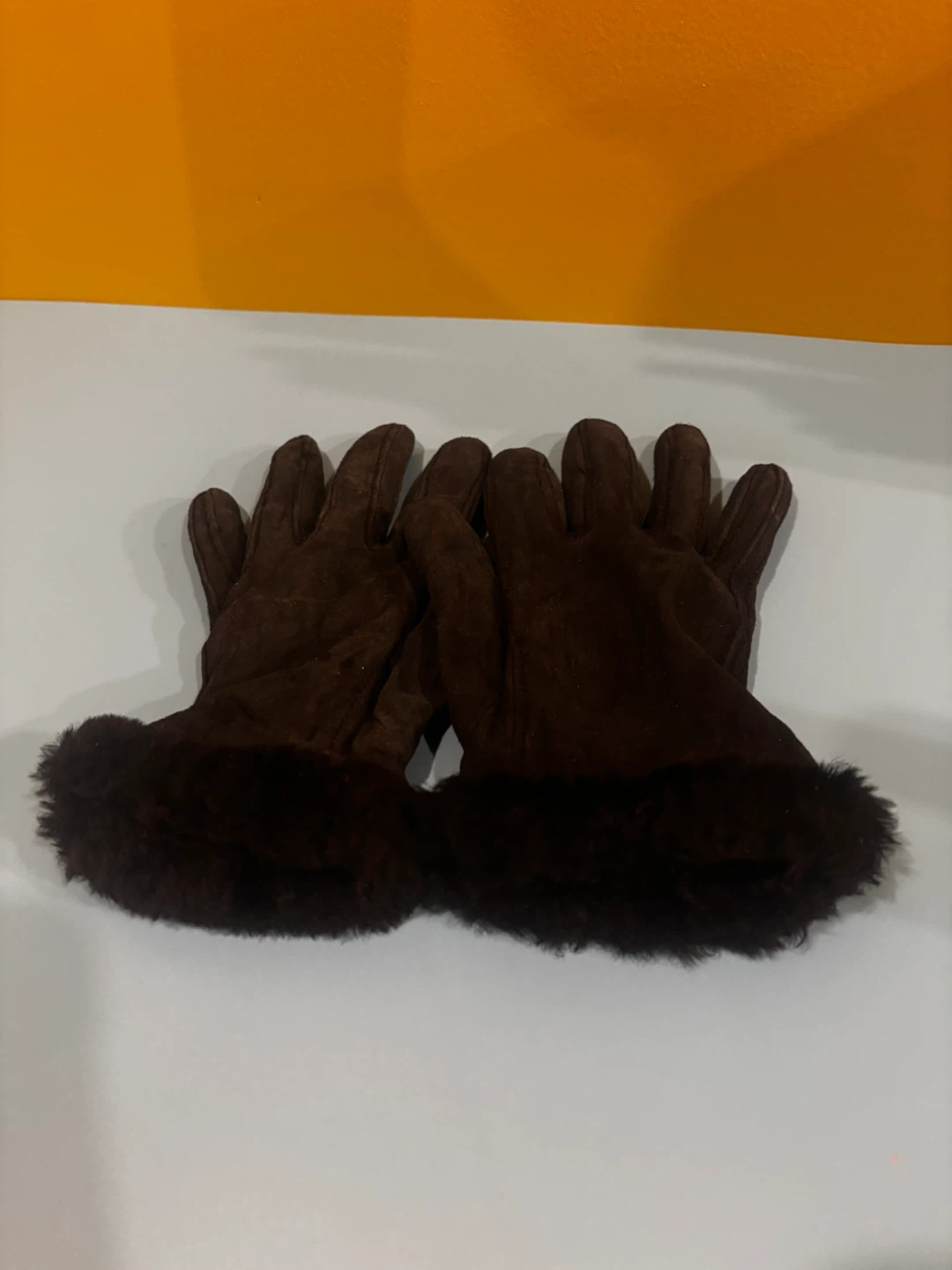 UGG Australia Black Suede Fur Trim Gloves