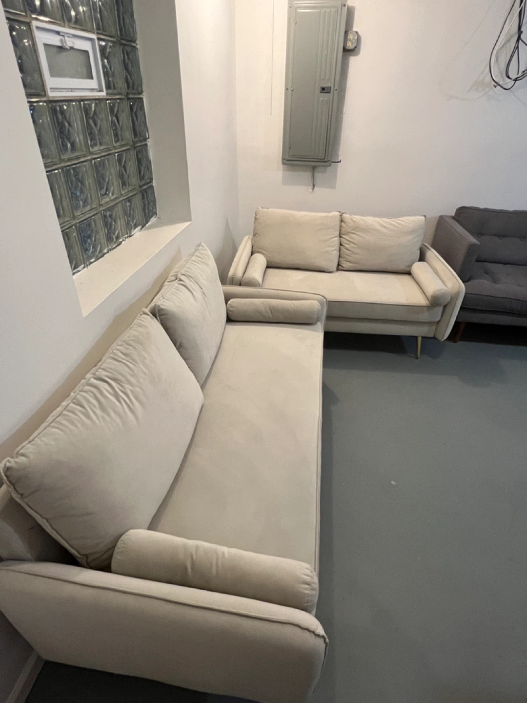 Light Beige Velvet Loveseat and Sofa - photo 2