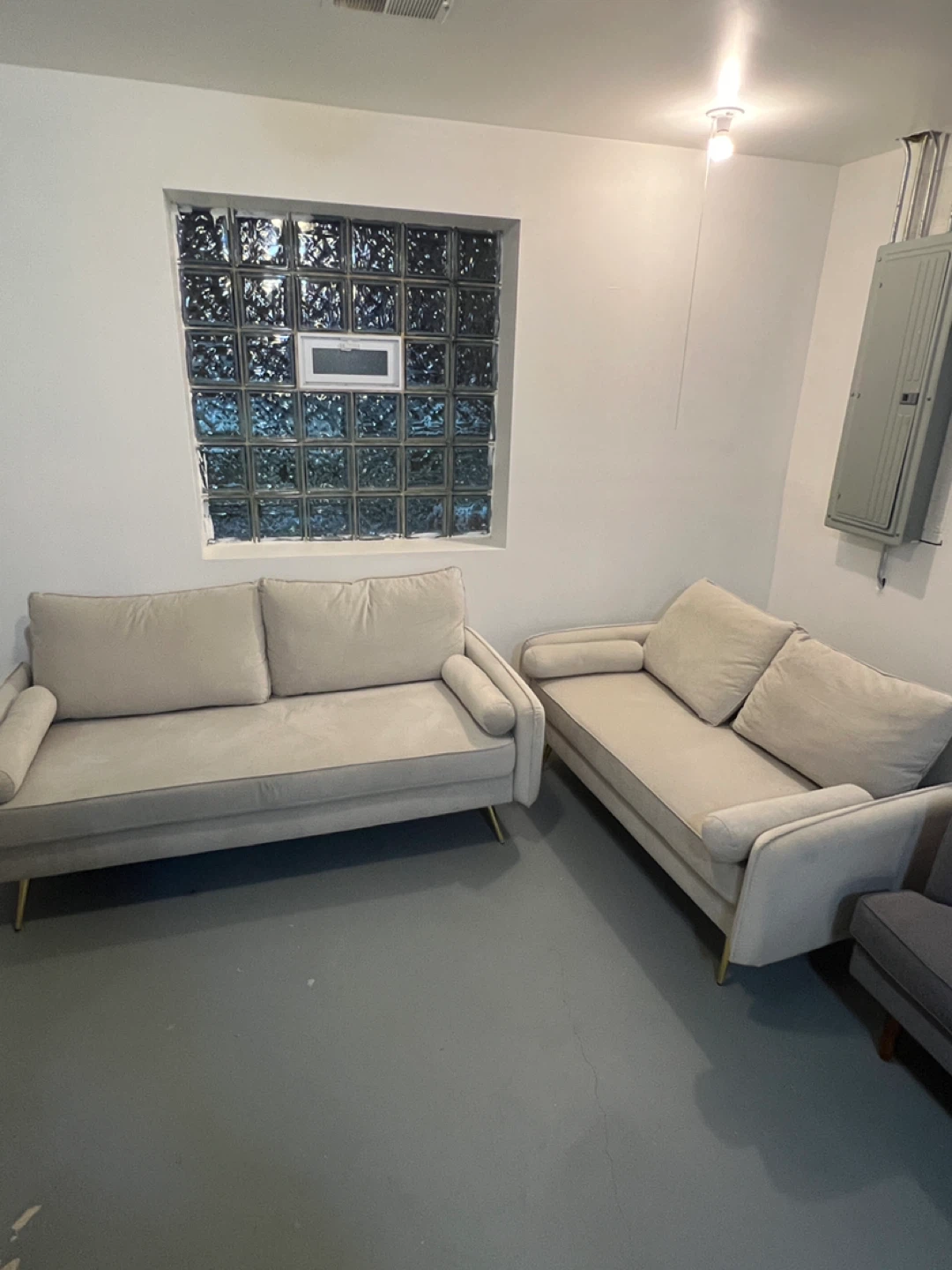 Light Beige Velvet Loveseat and Sofa