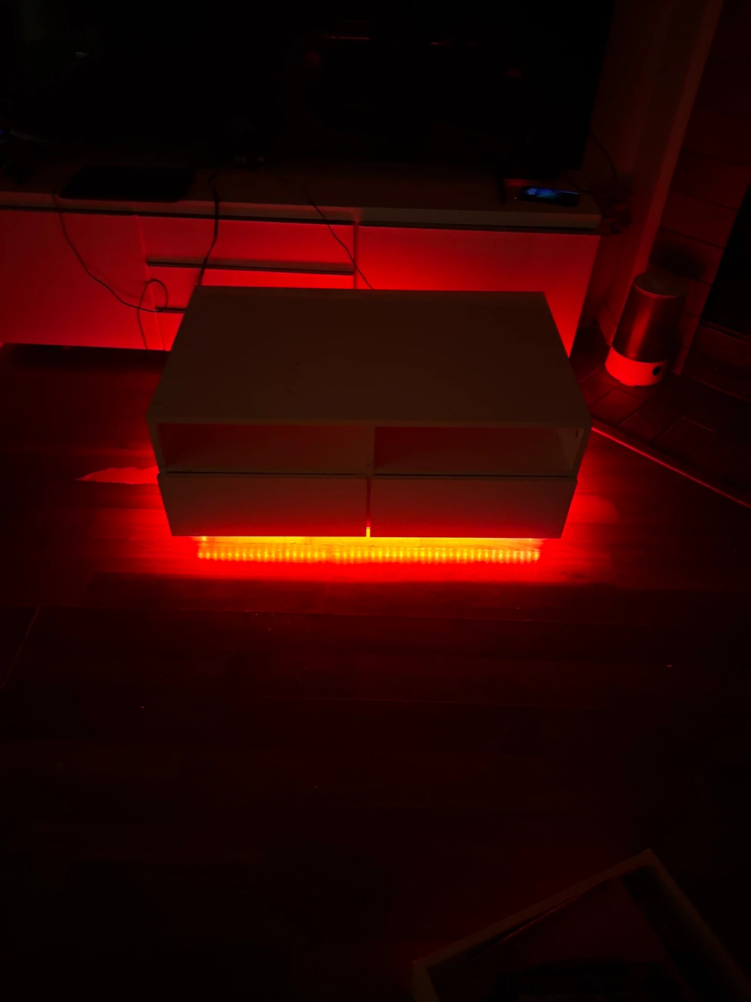 White Coffee Table with Drawers and LED Lights