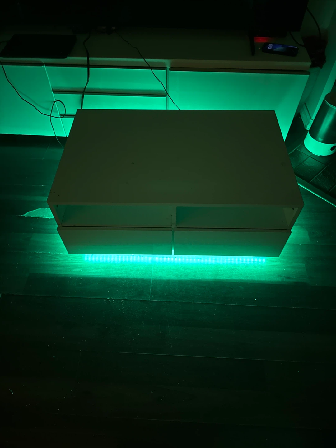 White Coffee Table with Drawers and LED Lights - photo 2
