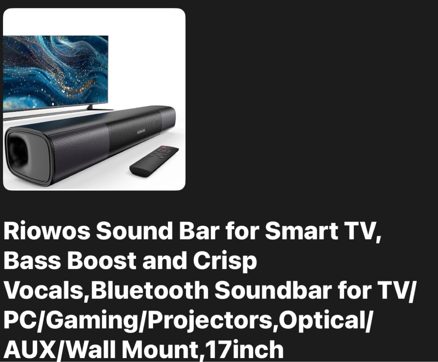 Riowos 17-inch Sound Bar for TV