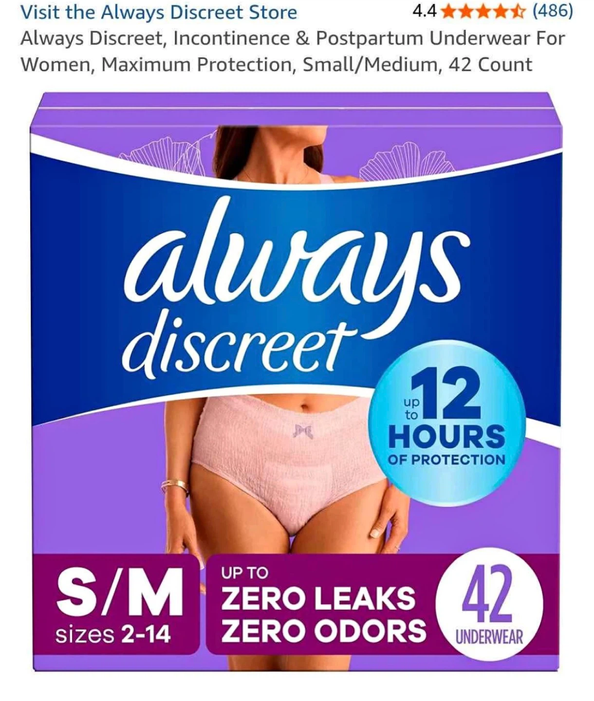 Always Discreet Underwear S/M Maximum Protection 42 Count