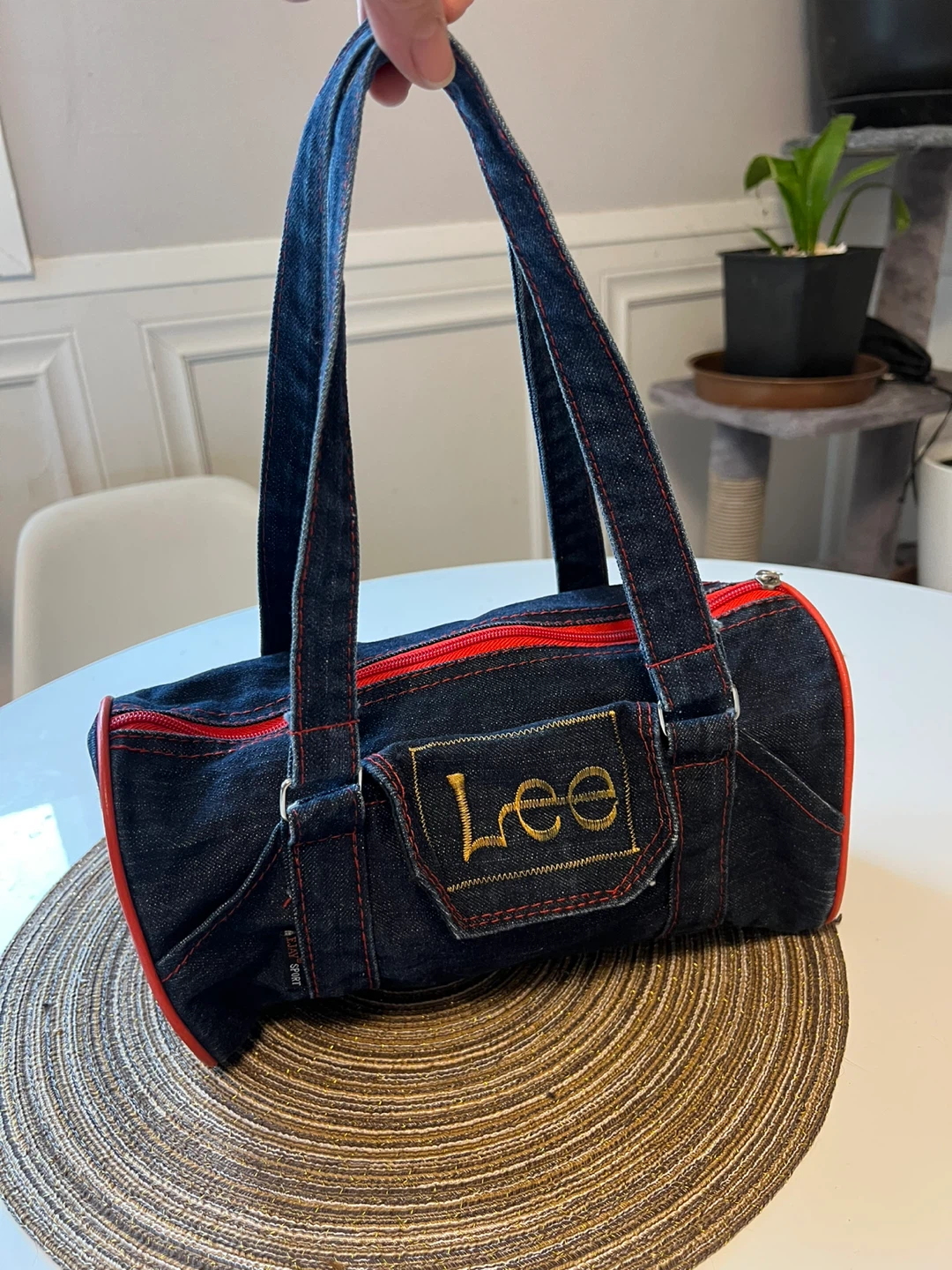 Lee Denim Barrel Bag with Red Trim