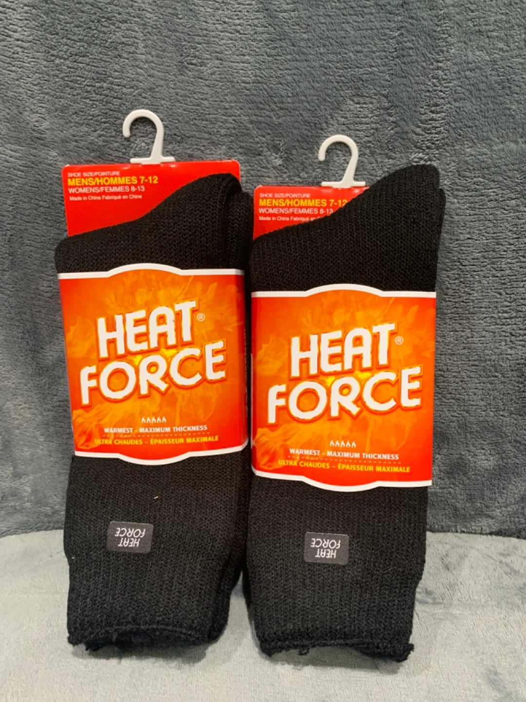 2 Pairs -Heat Force Blk Thermal Socks Men's 7-12 / Women's 8-13