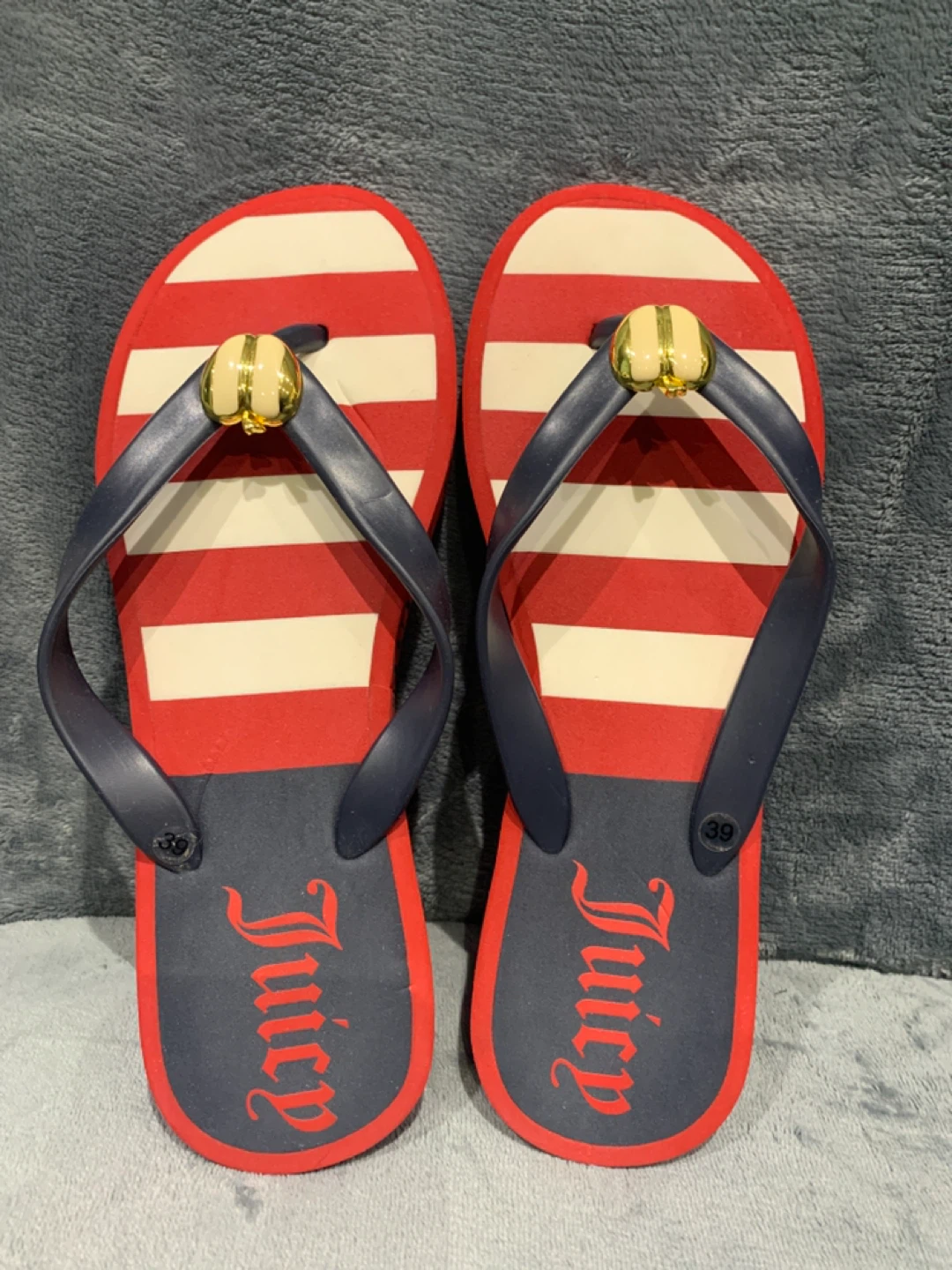 Juicy Couture Striped Flip Flops Size 39