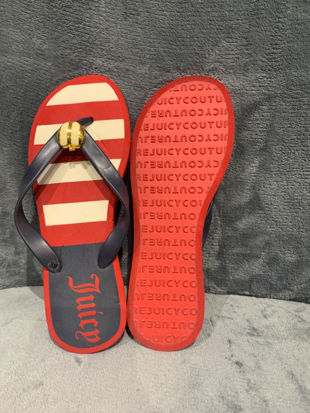 Juicy Couture Striped Flip Flops Size 39 - photo 3