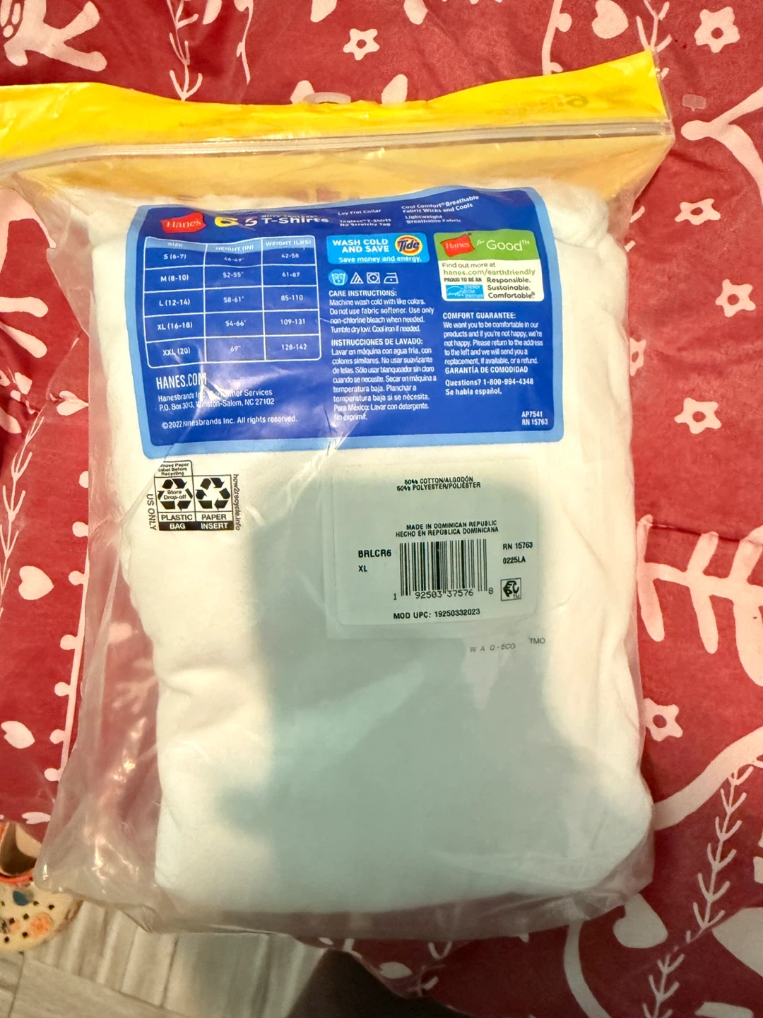 Hanes Boys 6+1 Tagless T-Shirts - XL White - photo 2